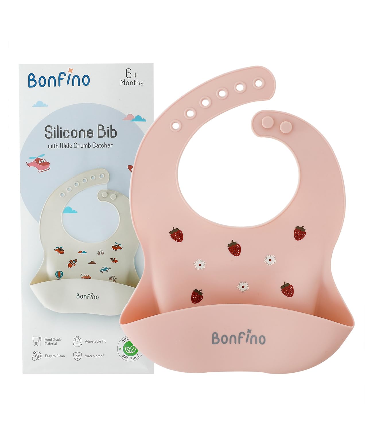 Bonfino Premium Silicone Bib with Wide Crumb Catcher for Baby- 5-Gear Neck Adjustment,Easy to Clean,BPA-Free,Toddler Feeding Essential,Travel-Friendly,Baby Feeding Bib for 6+ Months Boys&Girls-image-45