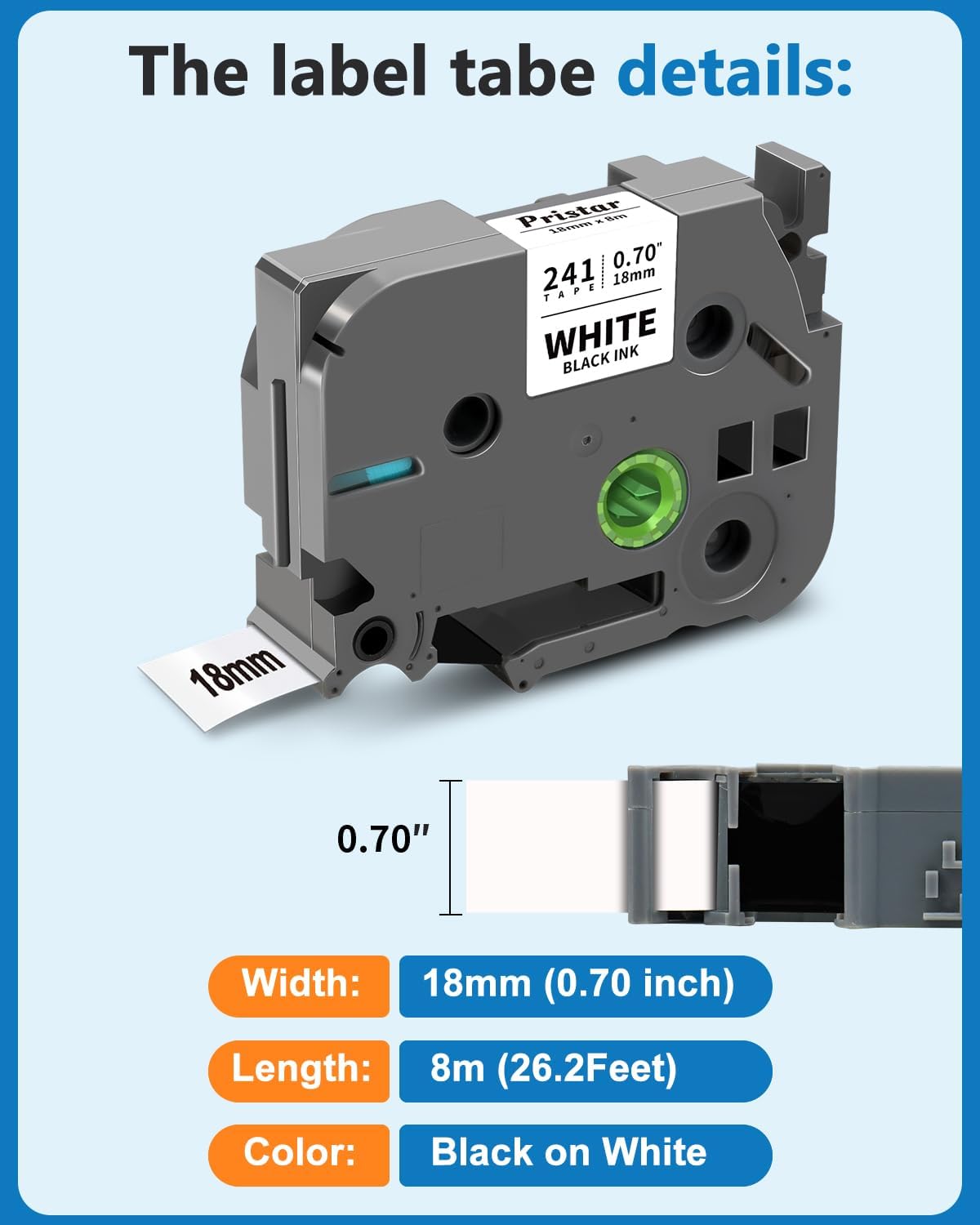 10-Pack TZe-241 Label Tape 18mm 0.7 Laminated White Compatible for Brother P Touch Label Maker Tape Tze-241 TZe241 TZ241 3/4 Inch for Ptouch PT-D400 PT-D460t PT-D410 PT-D600 PT-D610bt Label Maker