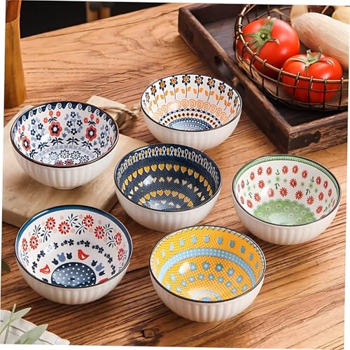 Image of Premium Ceramic Bowls Set of 6 for Kitchen & Dining | Microwave Safe Serving Bowls for Soup, Snacks, Salad, Ice Cream, Pasta & Cereal | Dishwasher Safe Multicolor Bowls