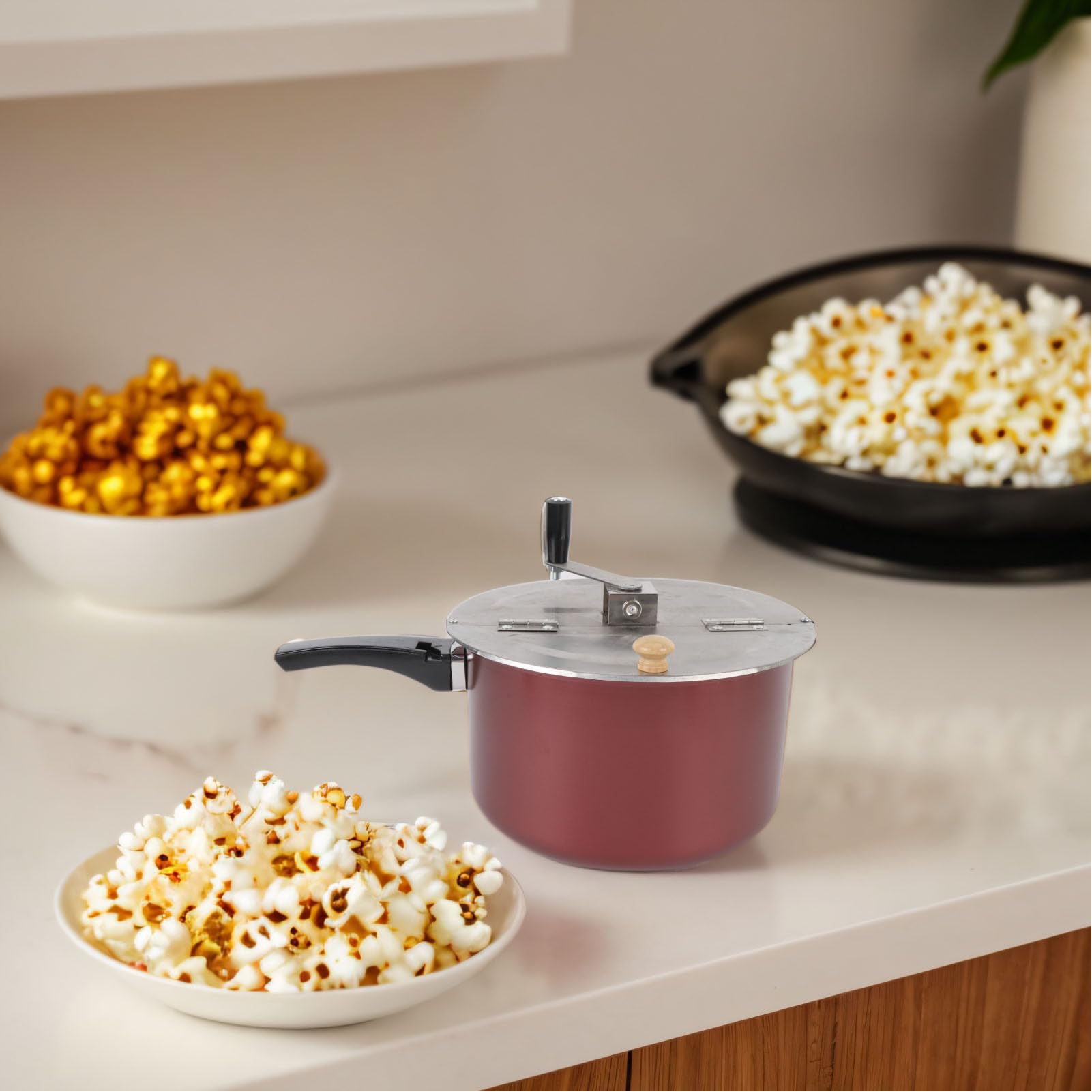 Edelstahl Popcorn Popper, Herdplatte Popcorn Maker handbetrieben, kompaktes Design, Popcorn Topf mit einer Handkurbel, Gasherd Induktion Herd kompatibel