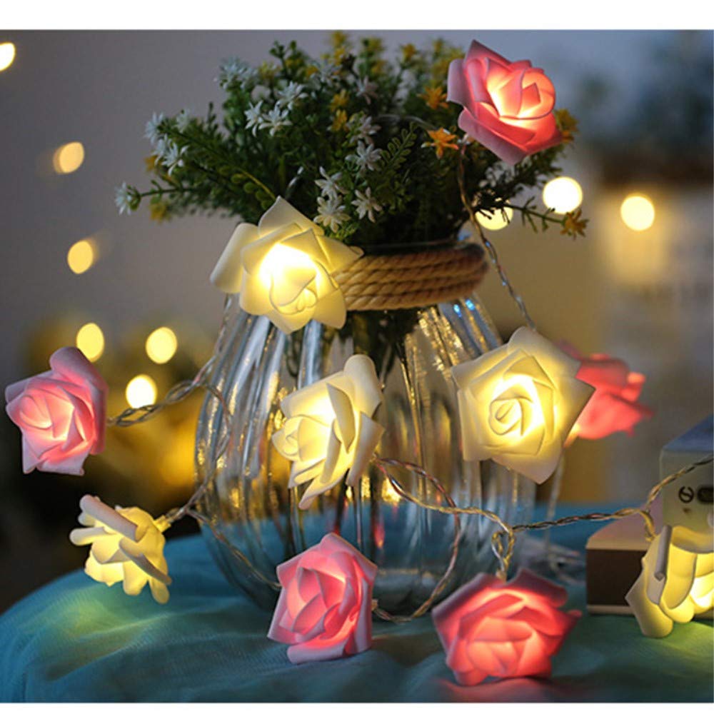 Image secondaire de Fantasee Guirlande lumineuse à LED en forme de rose à piles pour mariage, Saint-Valentin, fête, anniversaire, festival, décoration
