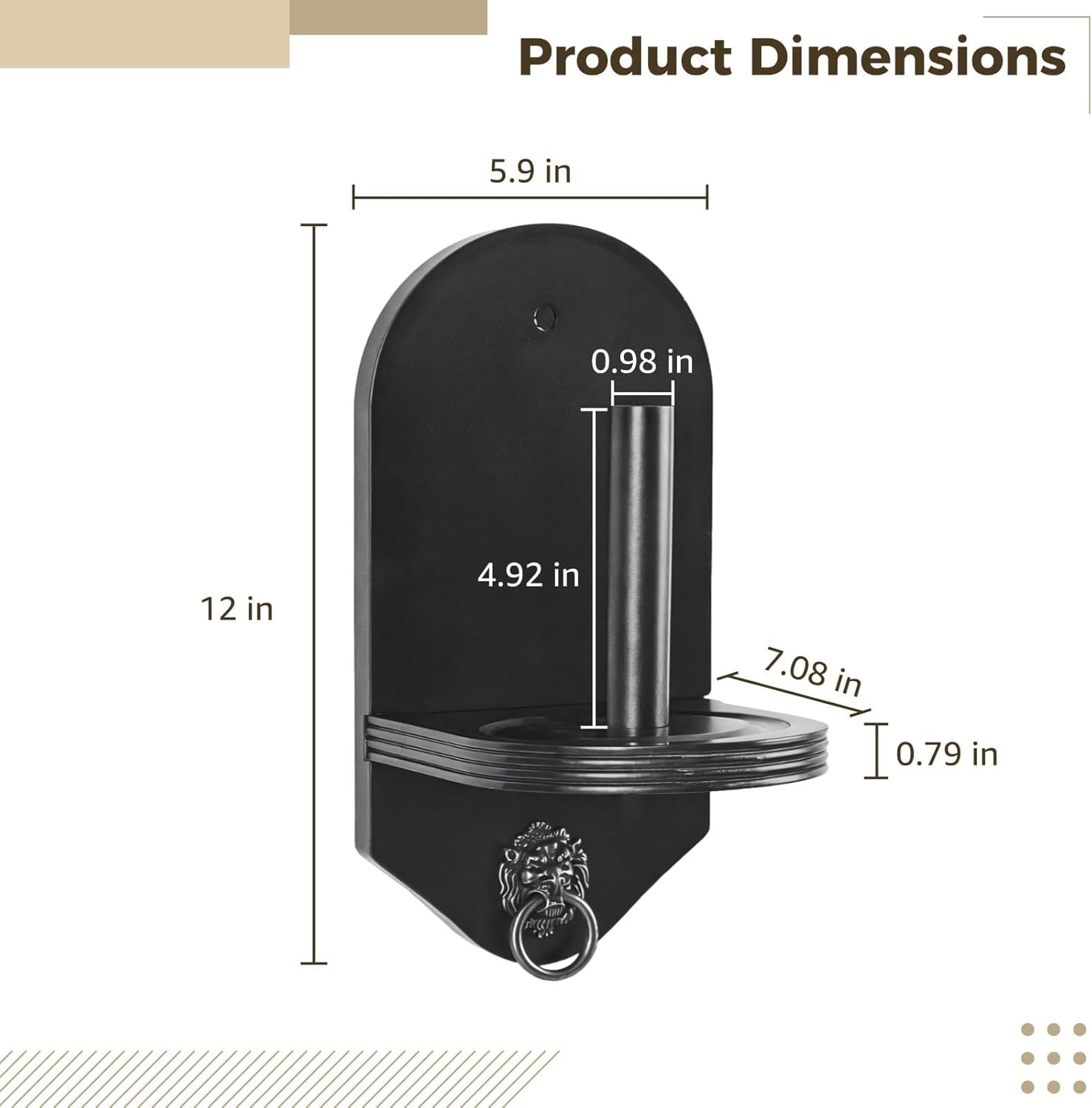 Walnut Wood Cone Chalk Holder - Billiards Wall Mount Accessory, Pine Construction with Lion Head Ring - Easy Installation, Ideal for Game Rooms and Pool Tables