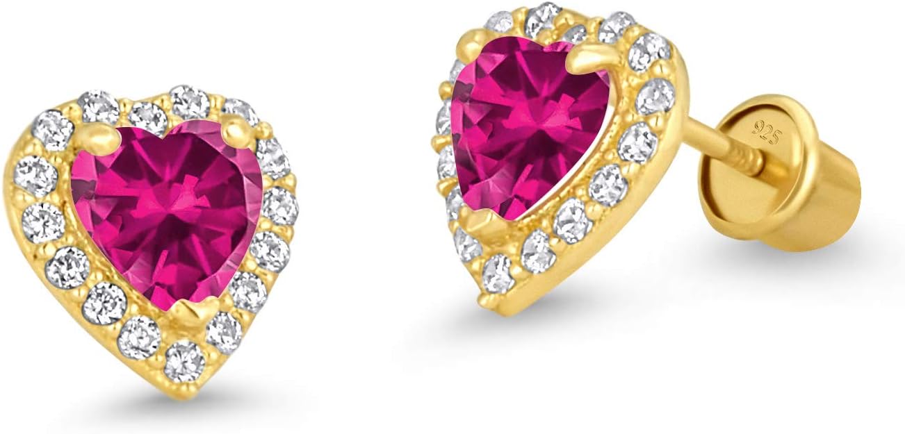 14k Gold Plated Brass Heart Screwback Children Earrings with Sterling Silver Post