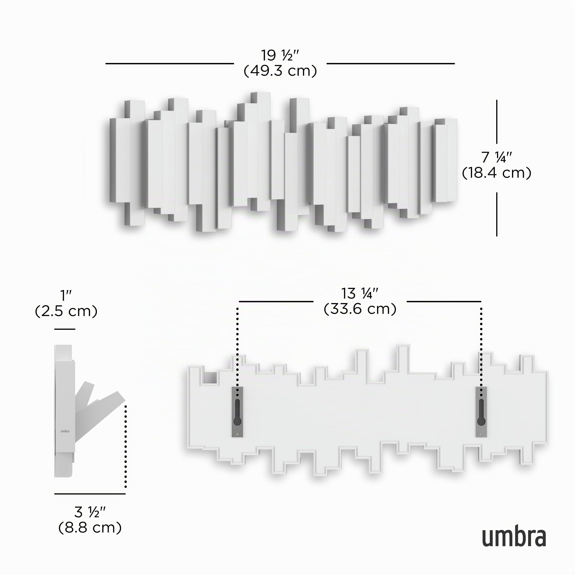 Umbra Sticks Attaccapanni da parete con 5 ganci ribaltabili, Abs, Bianco