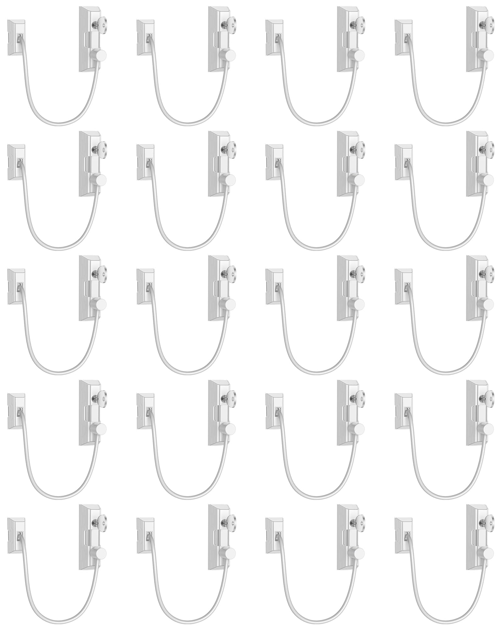 eSynic Lot de 20 entrebâilleurs de fenêtre en PVC pour empêcher les voleurs d'ouverture de fenêtre - Fil de 190 mm de long - Sécurité enfant pour la maison/l'école/les applications commerciales
