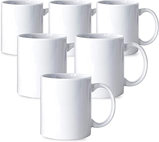 Serami Ceramic Classic Coffee Mugs (White, 11oz, Set of 6)