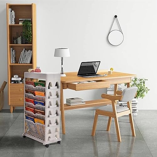 Miniatura 2 de Revistero carritos de libros con ruedas, unidad de estante de pie de 5 niveles, carrito de archivo rodante multiusos, carrito móvil con ruedas de