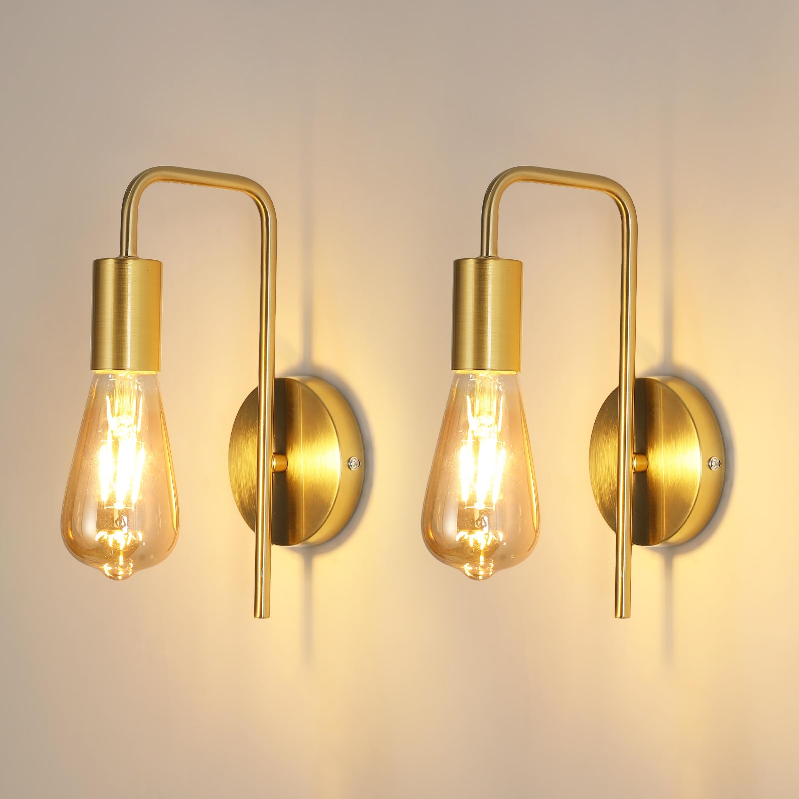 Osairous Gold Gold 2 Pack Vintage Wall Light, Industrial Interior Wall Light, Retro Iron Wall Spotlight For Bedroom, Hallway Bar, E27, Ip20, Gold, Without Bulb