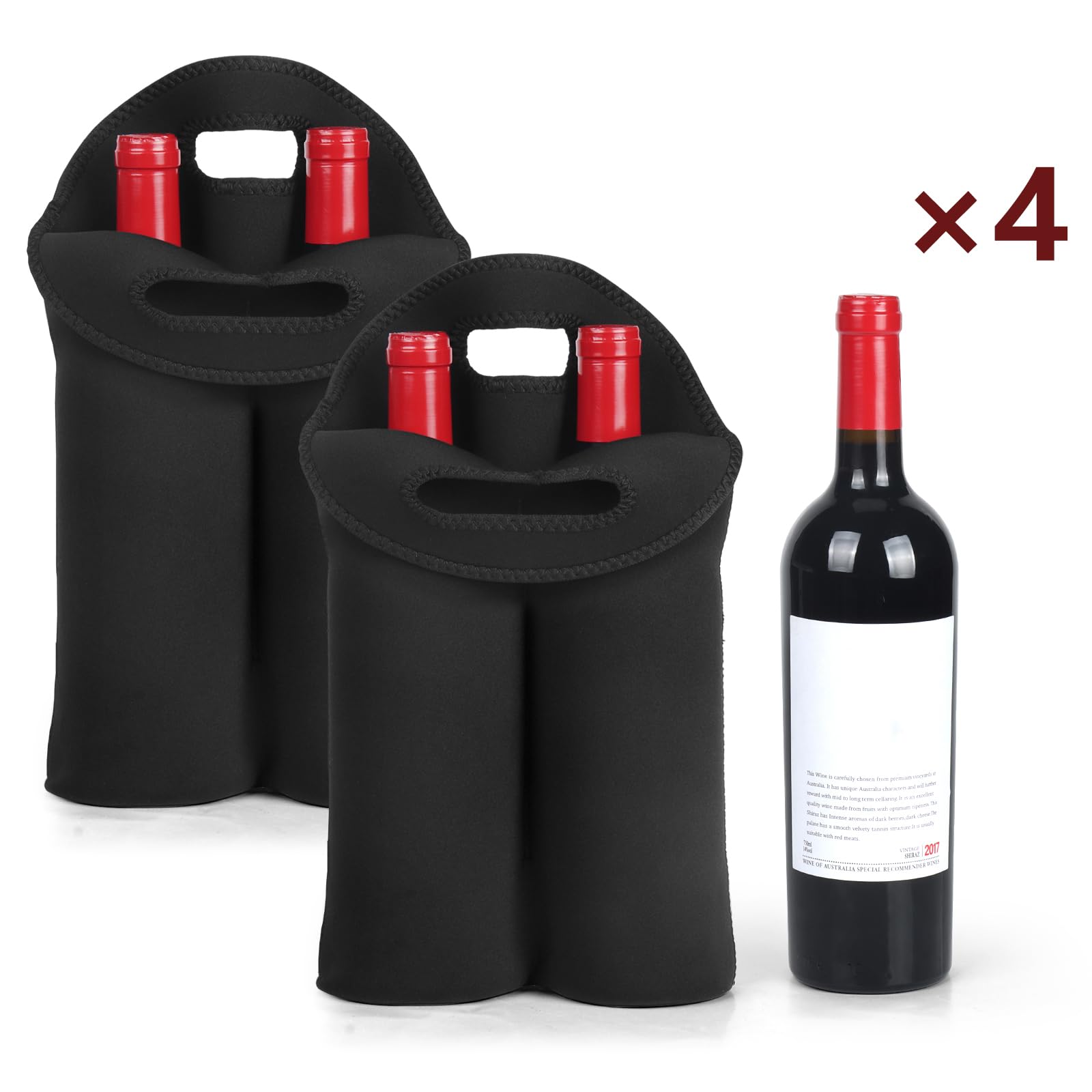 Paquete de 2 bolsas de transporte de vino, 4 bolsas de transporte para botellas de viaje y picnic, soporte aislado de neopreno para botellas de cerveza de agua con asa de transporte segura,