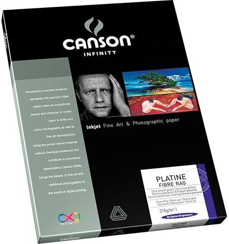 Canson Infinity Infinity Platine - Papel para inyección de tinta satinado liso 100% Fibre Rag blanco brillante, 310 gsm, 8.5 x 11 pulgadas, 25 hojas