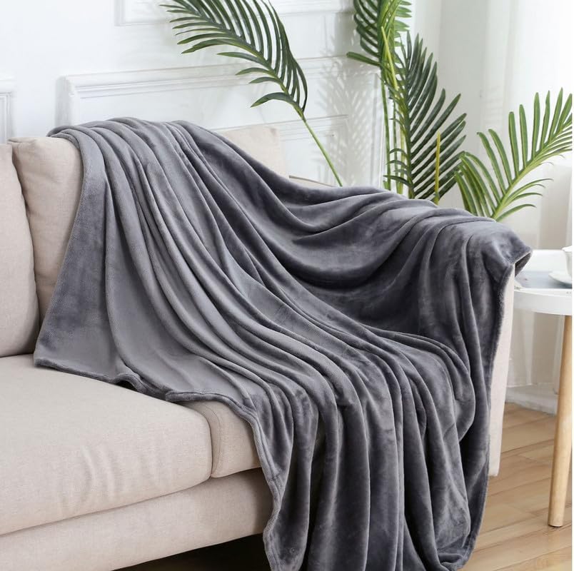 Image of VOMZER Premium Plush Double Blanket | 300 GSM Lightweight Cozy Soft for Bed Sofa Couch Travel Camping| 153x229 Cm /60x90 Inches Charcoal Grey
