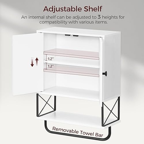 Miniatura 6 de Armario de pared de baño con 2 puertas y estante ajustable, botiquín de granja con toallero, armario de almacenamiento montado en la pared de 3