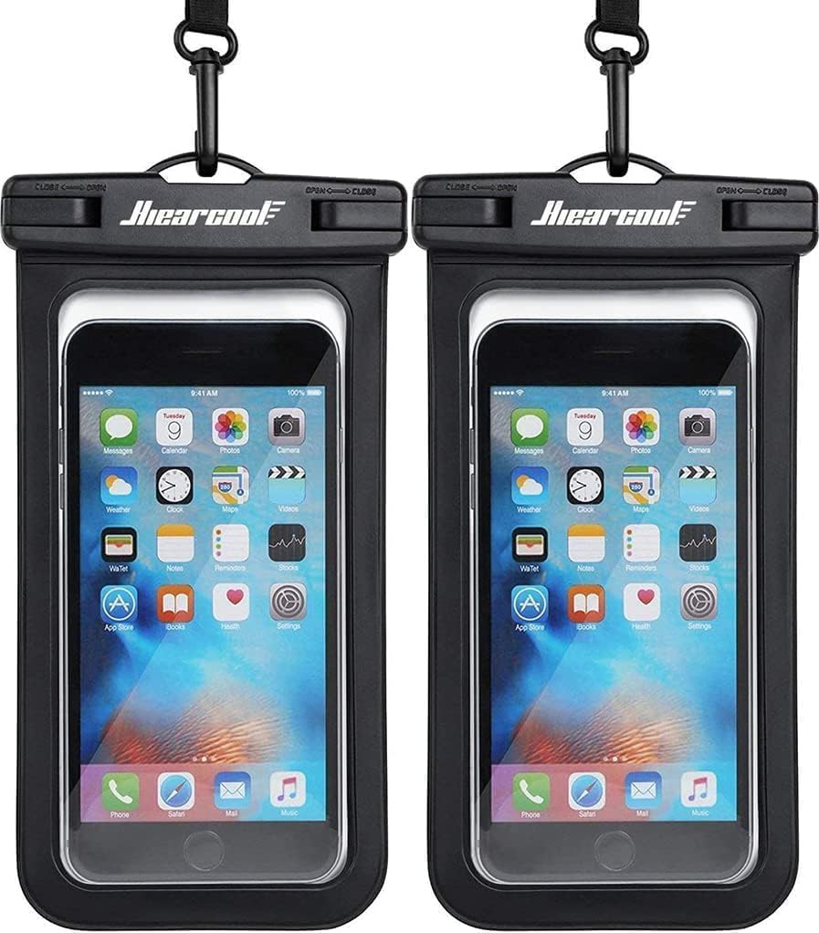 Hiearcool Waterproof Phone Pouch, Universal Case Compatible for iPhone 17 16 15 14 13 Pro Max Plus Up to 8.3″, IPX8 Beach Travel Essentials-Black-2 Pack