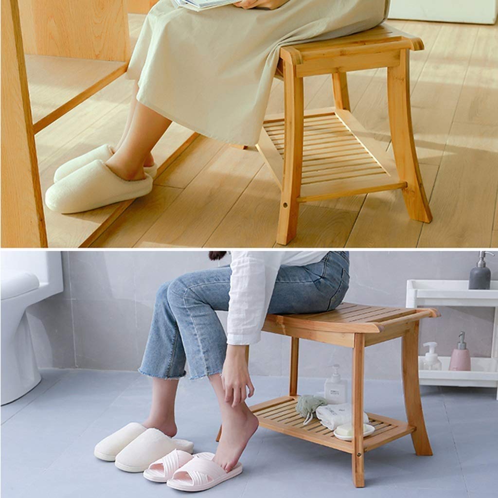 Asientos De Baño Taburete De Baño Taburetes De Baño De Bambú Grueso Madera Maciza Baño Taburete De Ducha Antideslizante Impermeable Taburete De Almacenamiento De Baño Art