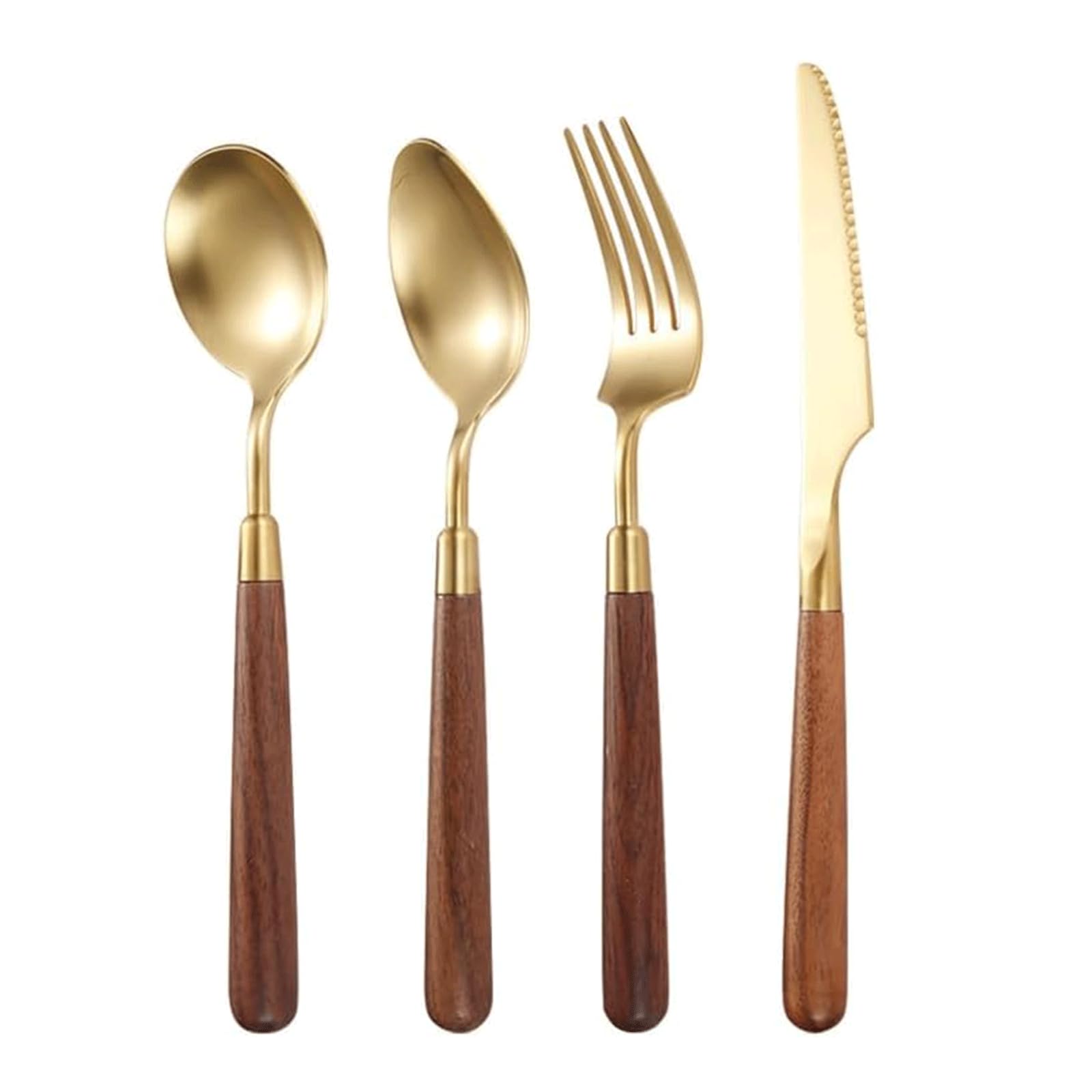 Juego de Cubiertos con Mango de Madera, Cuchillo de Acero Inoxidable 304, Tenedor, Cuchara, Tenedores para Cena, Juego de Cubiertos de Lujo, 2/4 Piezas