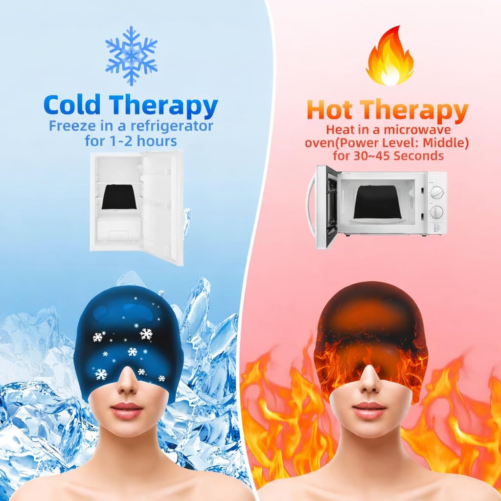 Migraine Ice Head Wrap, Gel Migraine Relief Cap Headache Relief Hat, Comfortable & Stretchy Ice Cap for Migraines with Cold Compress for Tension, Sinus, Puffy Eyes, Stress Relief — Amazon image 5