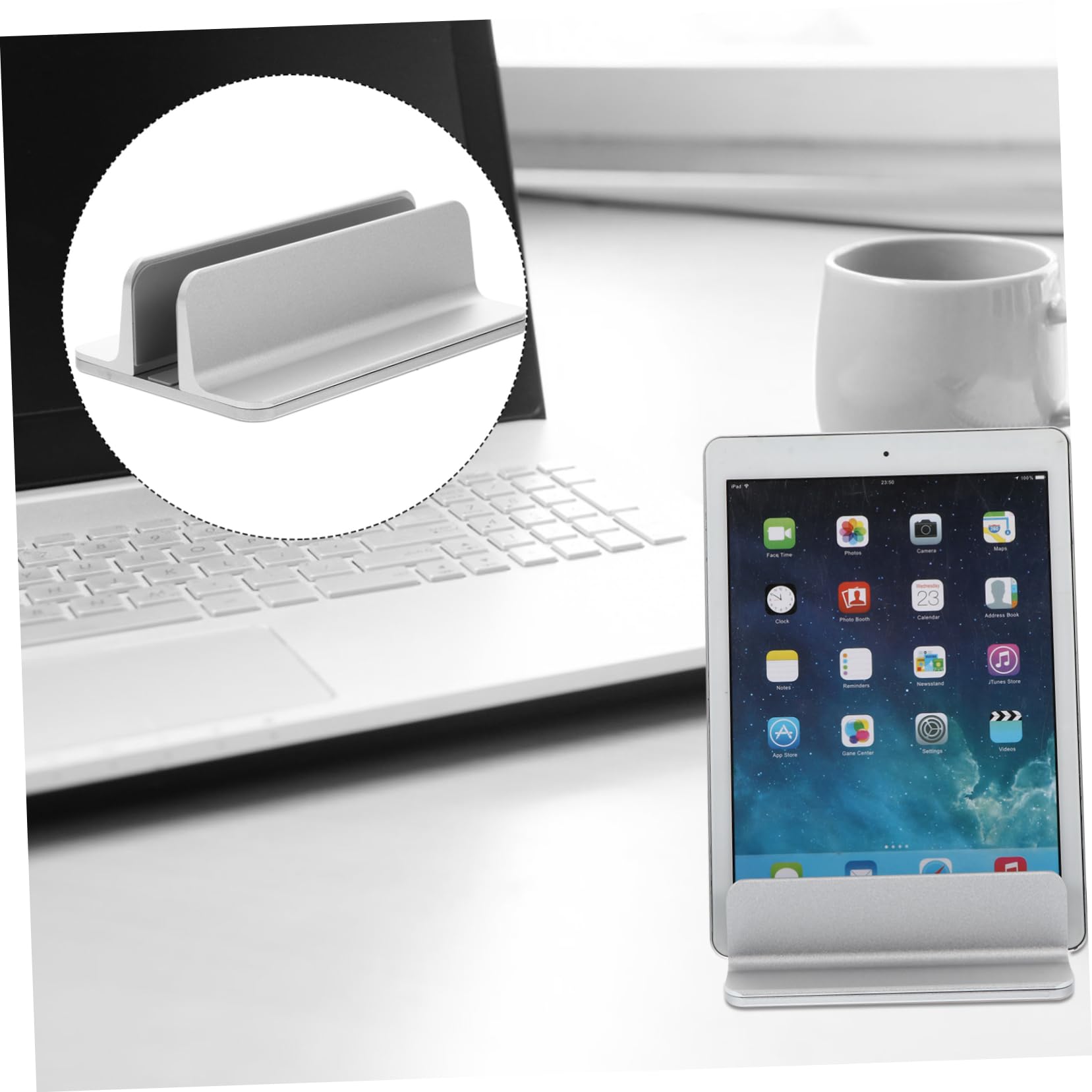 Supporto Verticale per Laptop Antigraffio e Antiscivolo in Lega di Alluminio, 1 Slot, Regolabile in Larghezza per Scrivania e Tablet