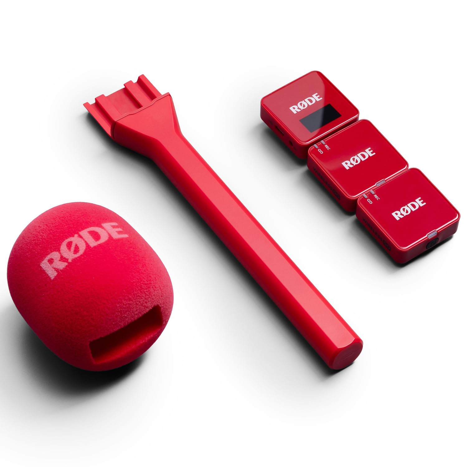 Rode Wireless GO Gen 3 bezprzewodowy 2-kanałowy system radiowy mikrofonowy czerwony z interview GO adapter ręczny, czerwony i keepdrum, futrzana ochrona przed wiatrem