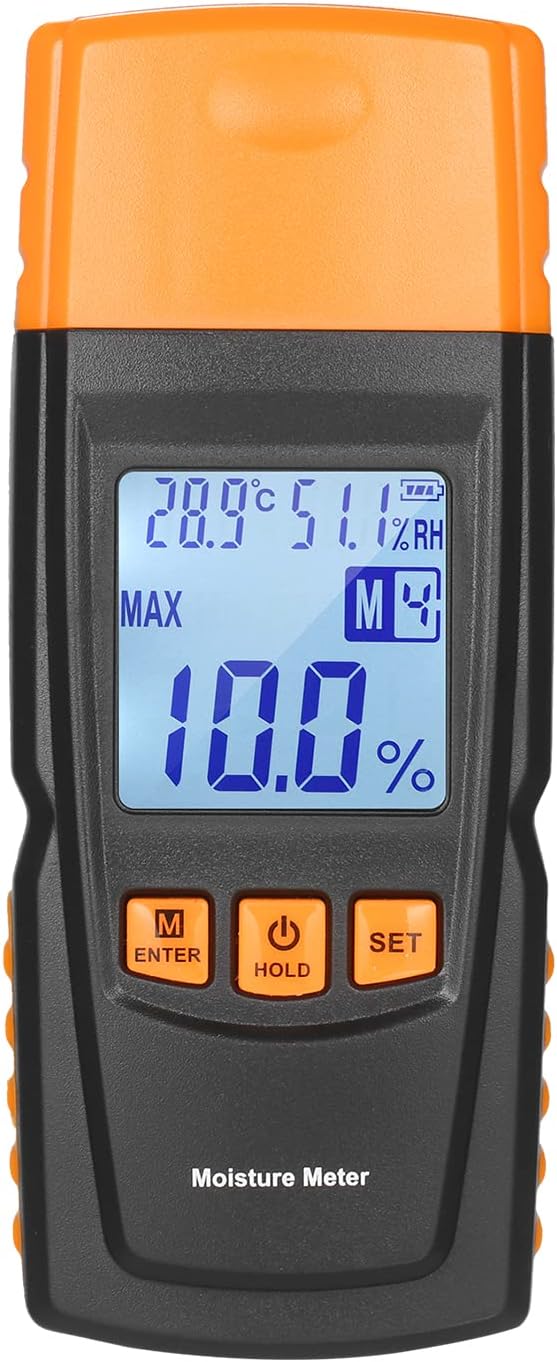 3-in-1 Digital Wood Moisture Meter Firewood Water Content Analyzer Ambient Temperature+Humidity+Wood Moisture Tester with Backlight for Woodworking Lumber Timber