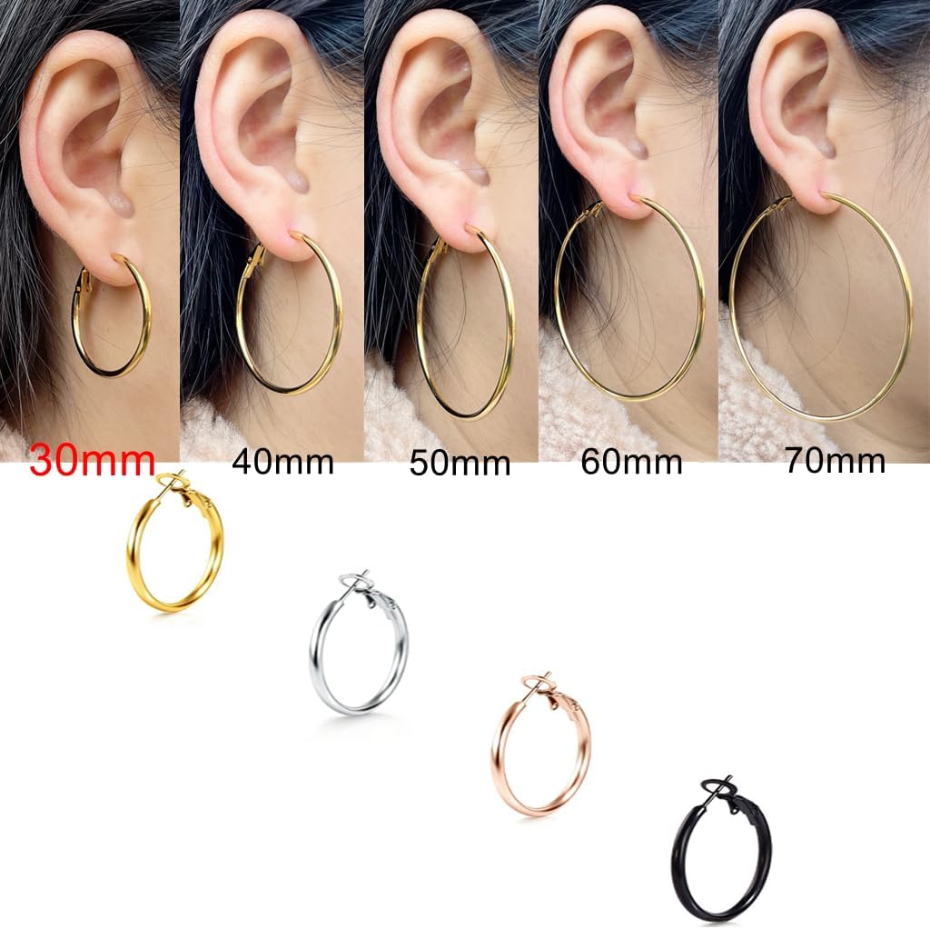Newless 4 Pairs Large Hoop Earrings for Women, Stainless Steel Earring Set Gold Silver Rose Gold Black Lightweight Hoops - Image 2