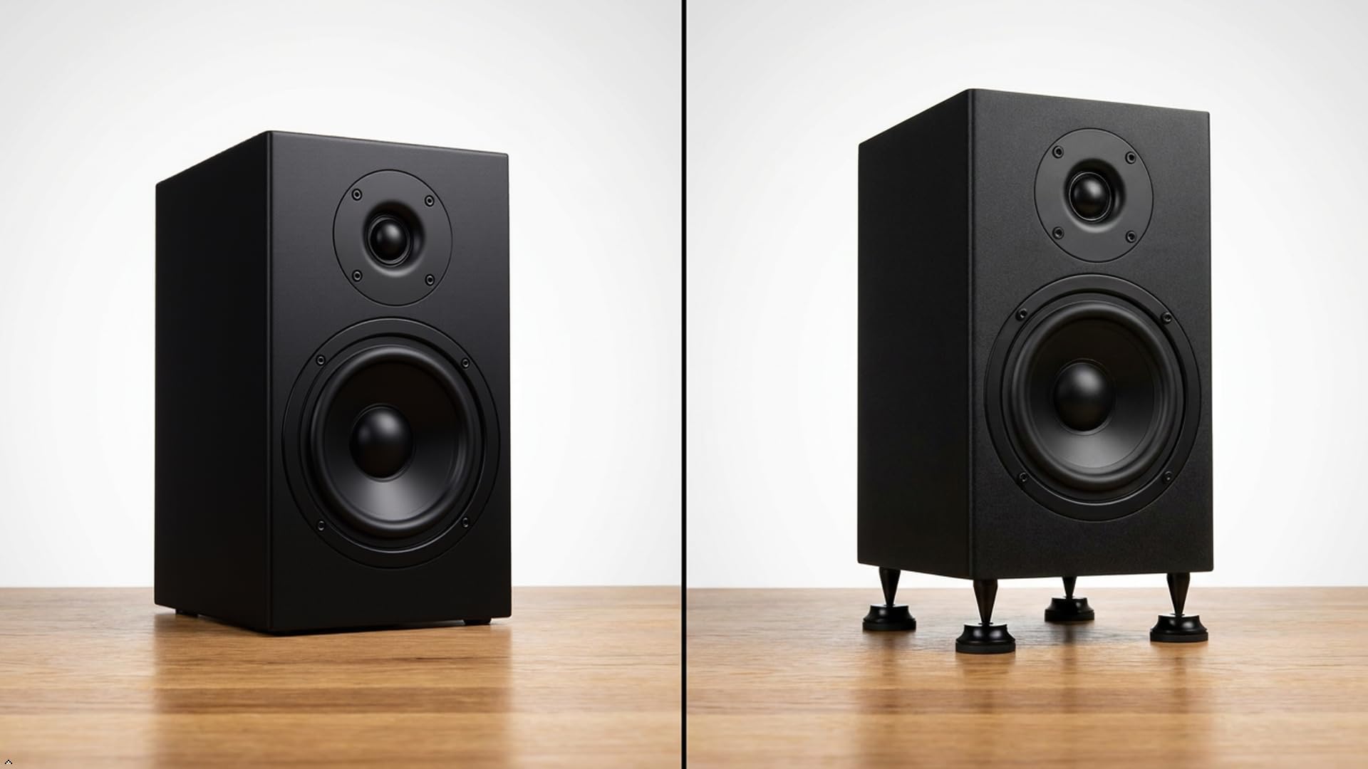 Set di punte e cuscinetti per altoparlanti M6, alluminio nero, Ø10 mm cono con radius pad Ø20 mm, ammortizzatori vibrazioni HiFi