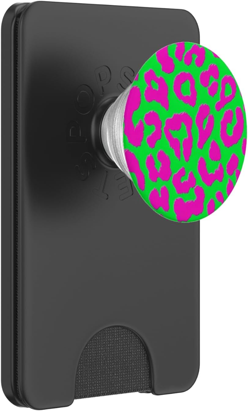 Green Pink Leopard Print PopSockets PopWallet for MagSafe