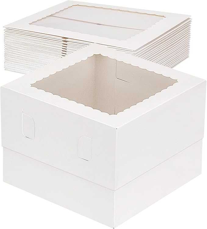 Moretoes 28pcs Cake Boxes 10x10x8 Inches, White Bakery Box with Window