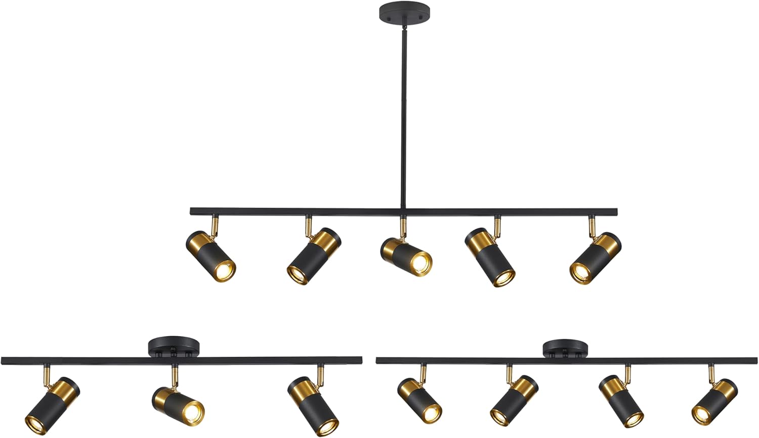 5 Light Modern Track Light Chandelier Industrial LED Hanging Track Lighting Kit Farmhouse Black and Gold Kitchen Track Lighting Fixtures Adjustable Ceiling Mount Linear Spotlights