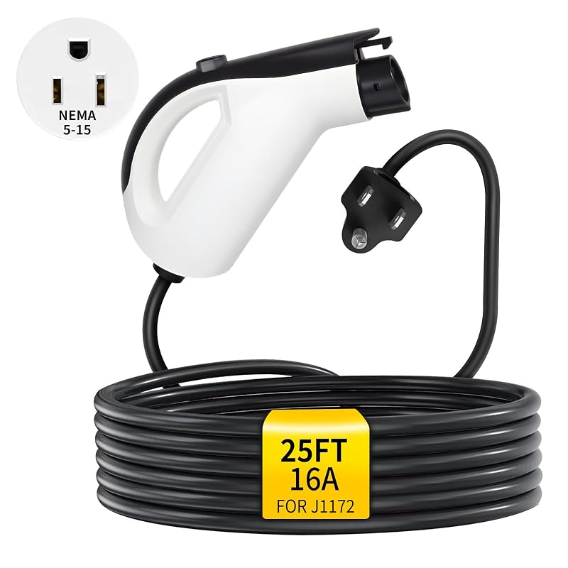 Carregador portátil de Nível 1 para veículos elétricos e híbridos plug-in SAE J1772, 120 V, 16 A, plugue NEMA 5-15, cabo de 7,62 m WenStorm