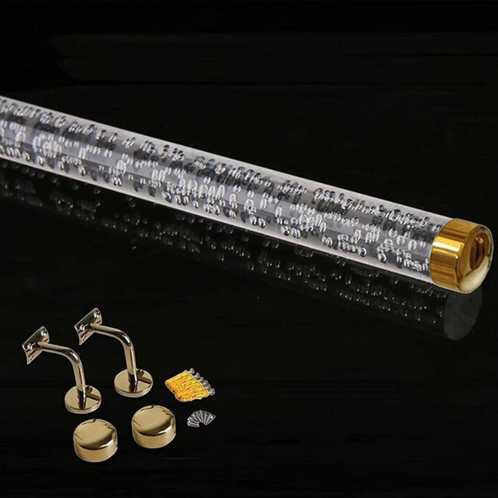 LWJSOCP Indoor Stair Handrail Acrylic Crystal Non-Slip Stairway Bannister, Modern Clear Grab Bar/Corridor Support Rod for Elderly Adults Kids, Complete Kit (Color : Gold, Size : 380cm(12.5ft))