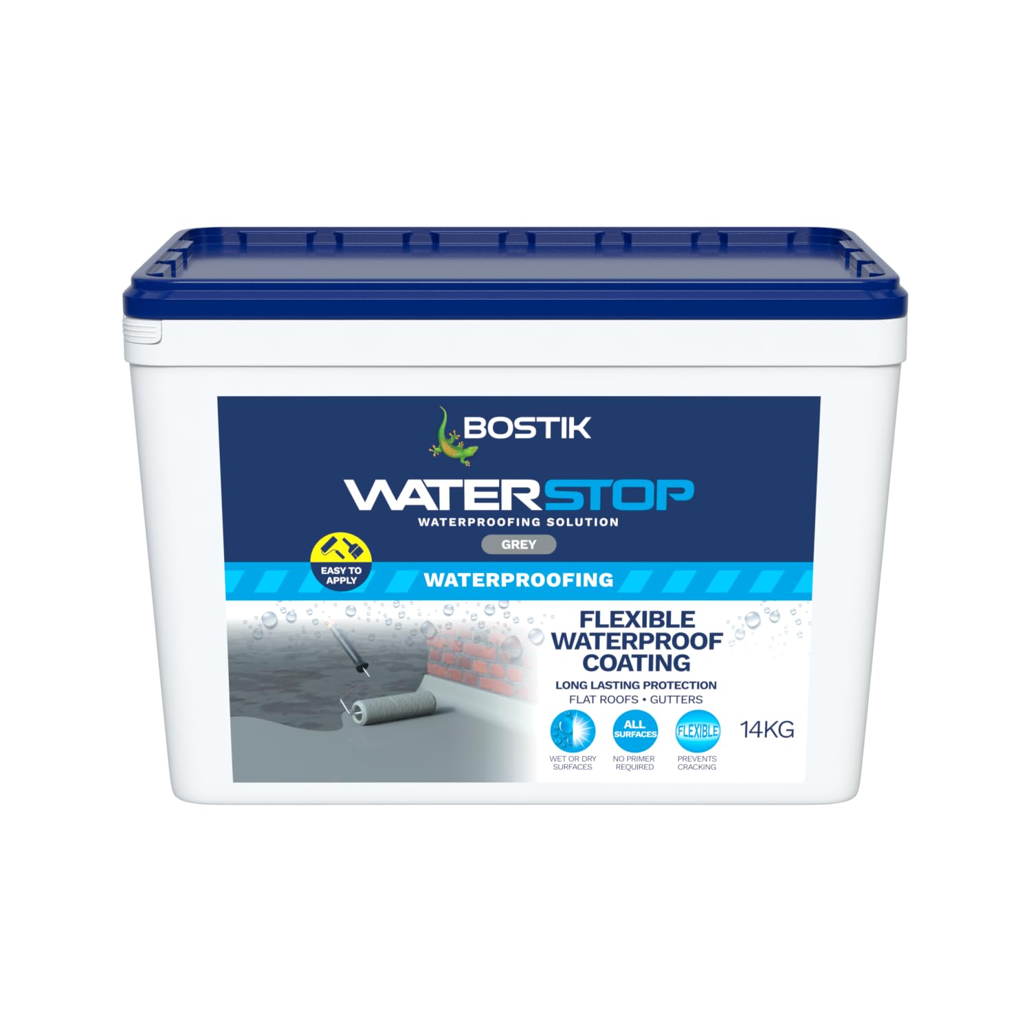 Bostik Grey Waterstop Flexible Waterproof Coating For Roofs & Gutters, 14Kg