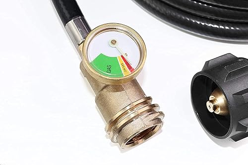 Miniatura 7 de DOZYANT Manguera de propano de 12 pies con medidor, incluye adaptador de tanque que convierte POL 100 libras LP tanque a QCC1 para parrilla de gas,