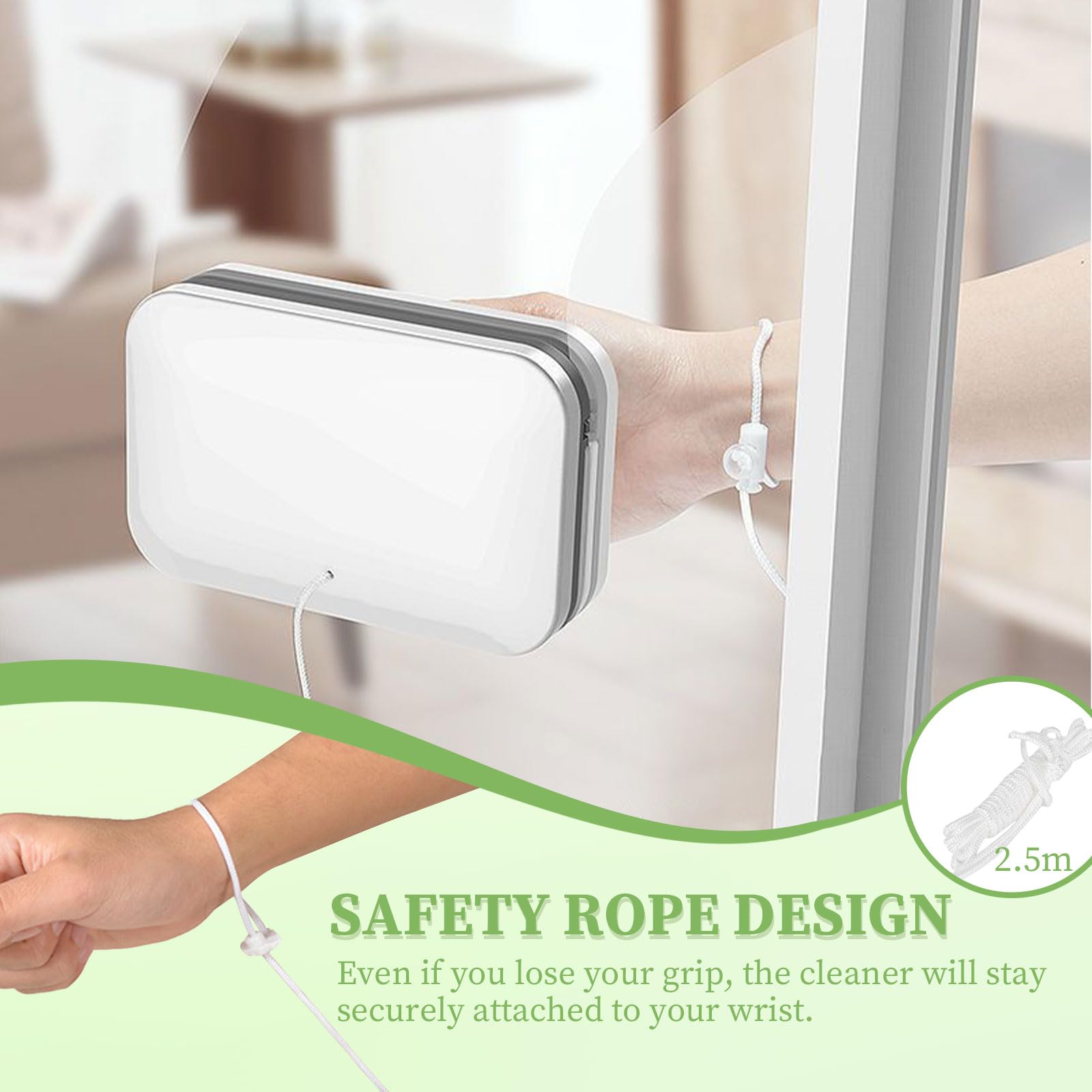 Magnetic Window Cleaner, Double Sided Window Cleaner with Strong Magnets, Magnetic Car with Anti-Falling Rope, Tool for Windshield & Glass 3-10mm
