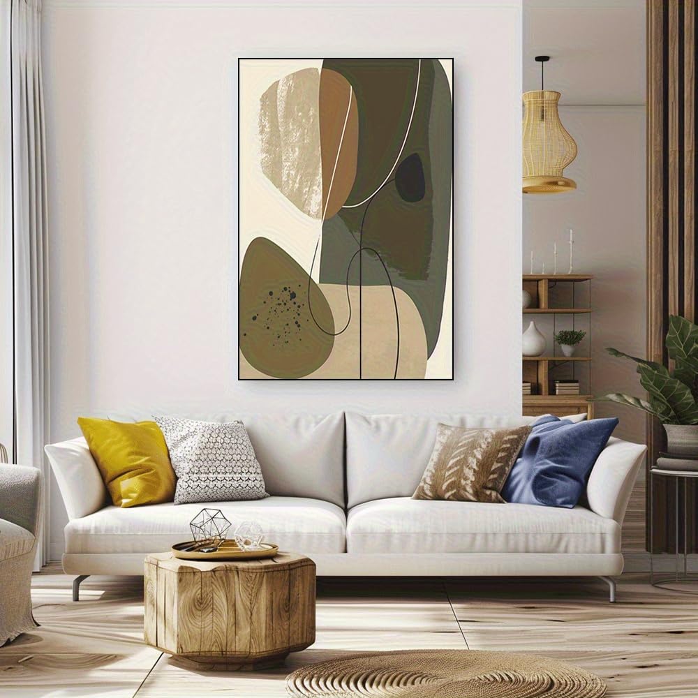 IHHGNB Frameless Painting Featuring Green And Beige Geometric Textures Modern Canvas Prints Wall Pictures Artwork Decorative(60x80cm(24x31in)/No frame)