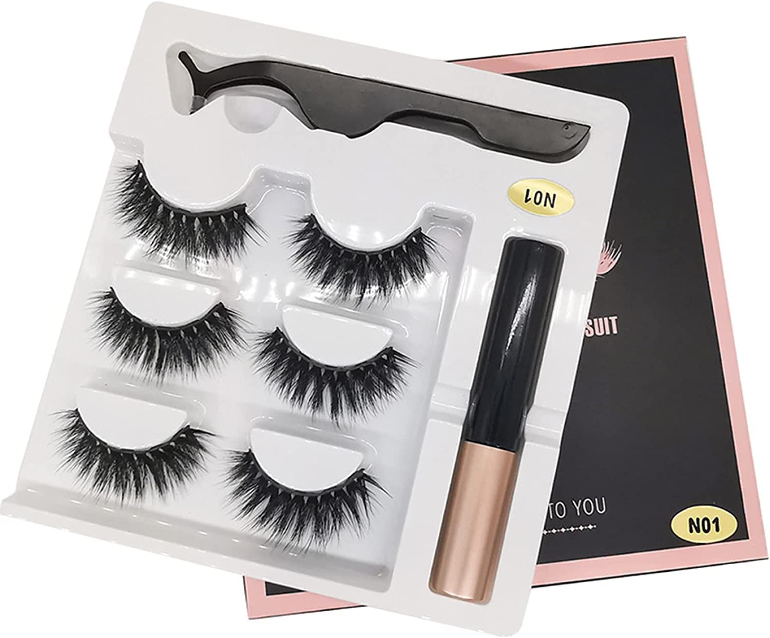 MILEVO Pestañas postizas Pestañas postizas, 3 Pares de pestañas postizas 3D magnéticas Pinzas de delineador de Ojos líquido Kit de extensión de pestañas - 04