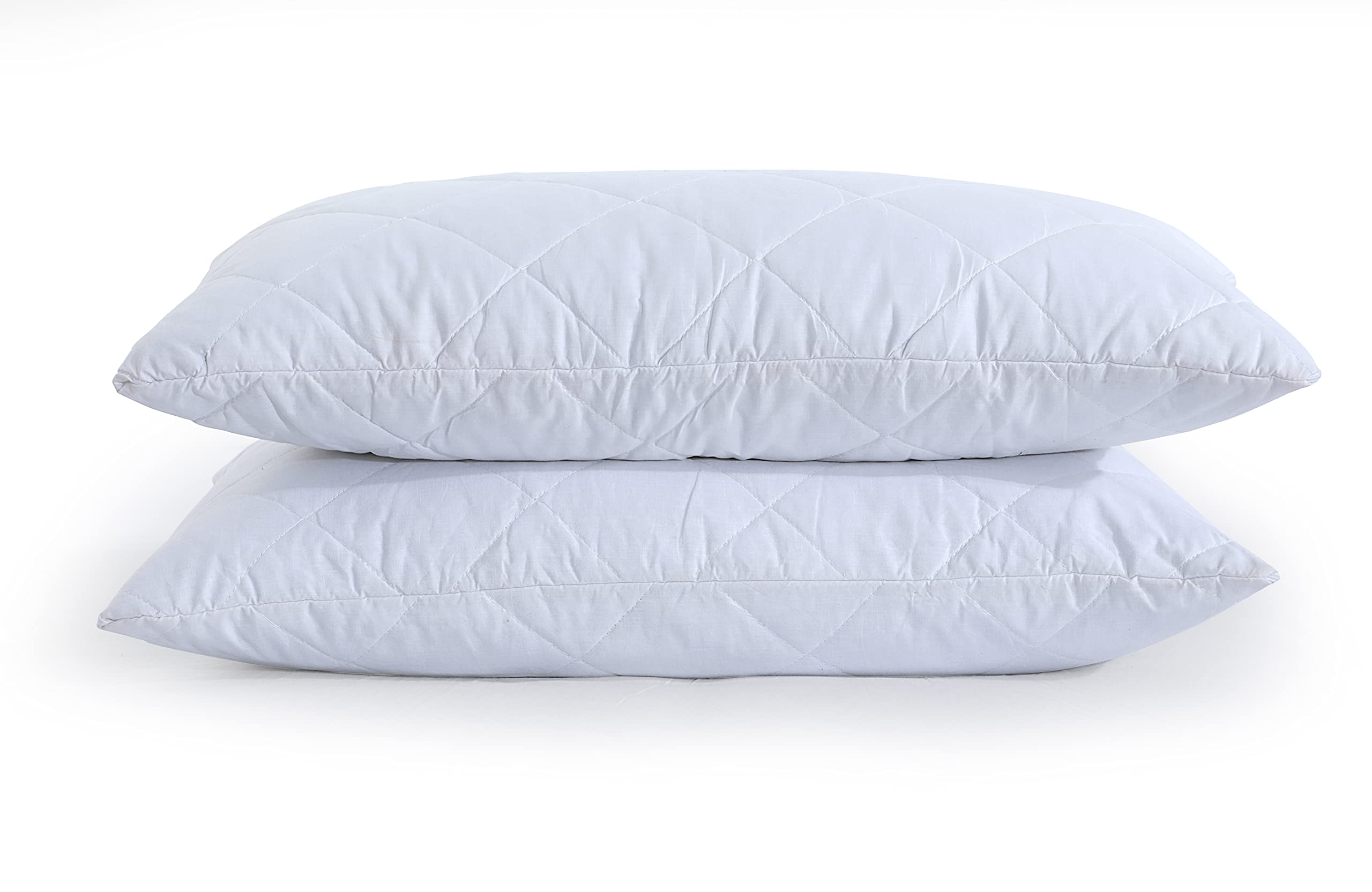 Arlinens White Pillow Protector 2 Pack Hotel Quality Quilted Pillowcase Protector Cover Soft & Comfortable Zipped Pillow Protectors-Hypoallergenic & Anti-Bacterial-In Uk Standard Size 50X75 Cm