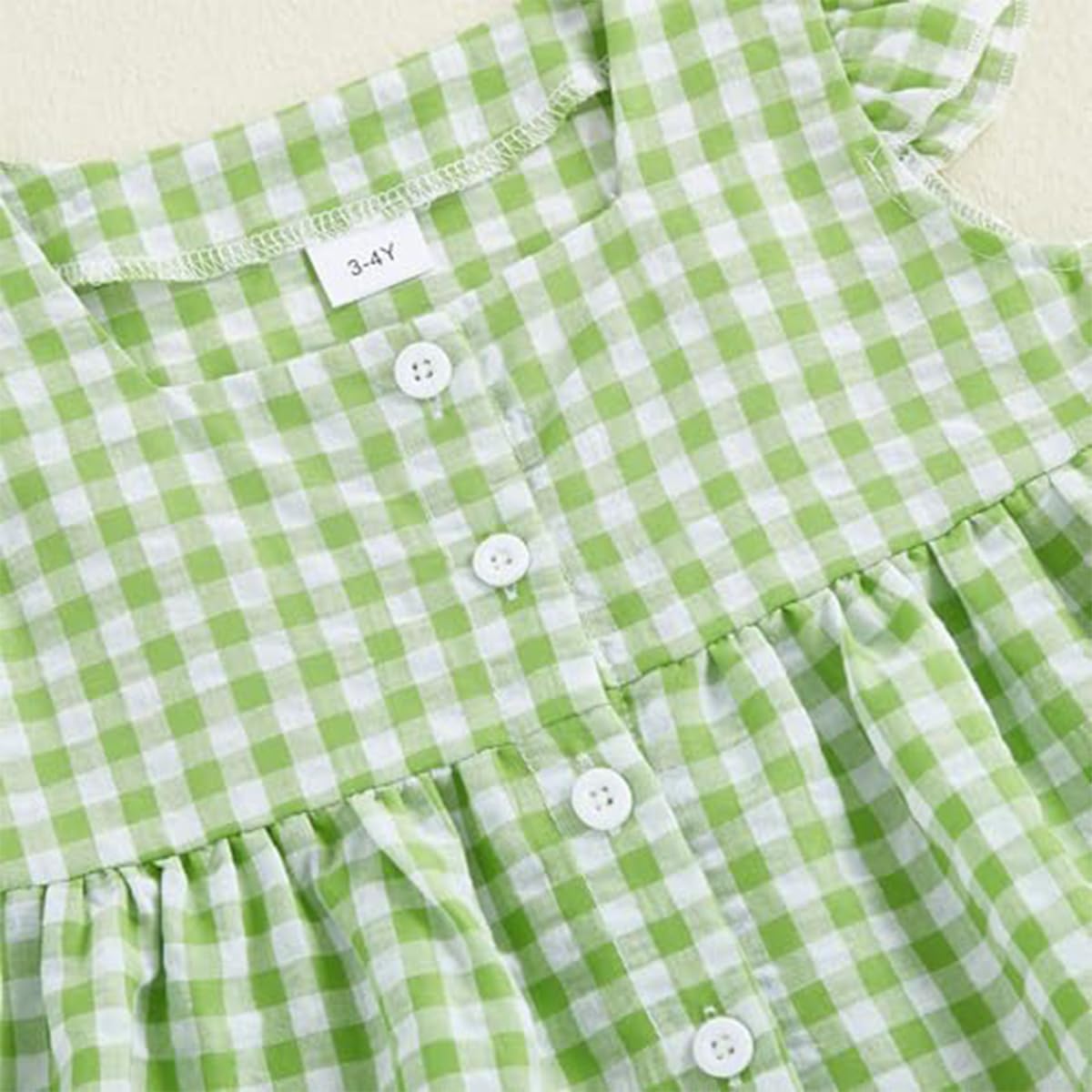 Conjunto Verano para Niñas Pequeñas Color Liso/Cuadros Sin Mangas Con Volantes Camisetas y Pantalones Anchos de Lino Ropa Infantil de Primavera - 4