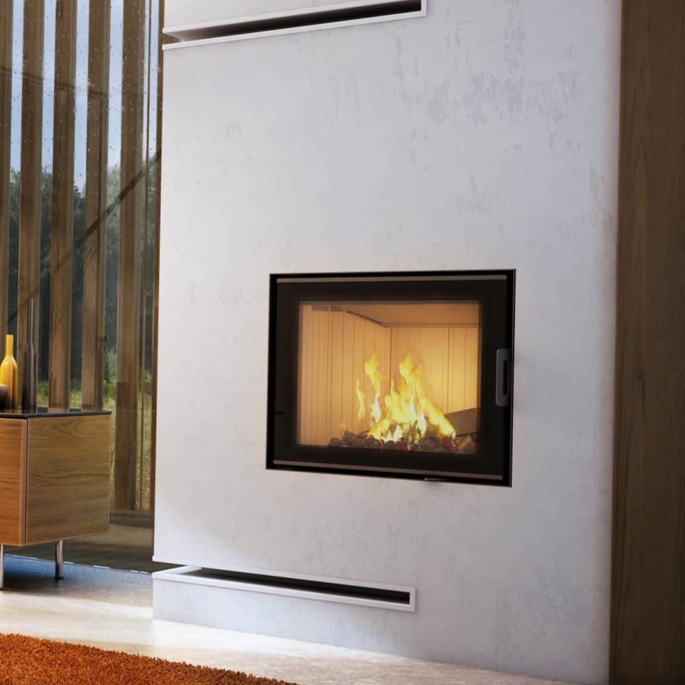 KRATKI Inserto per camino in acciaio a legna NADIA 10 kW Ø200 frontale A | Acciaio nero, efficienza 80%, classe A. Ecodesign, BImSchV 2, Kratki PRO; per recupero calore.; combustione efficiente; aria