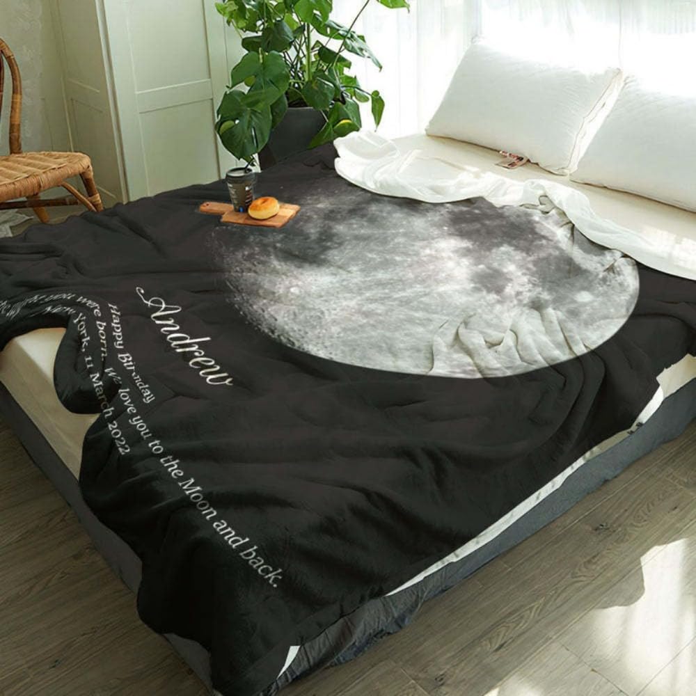 Mantas de bebé personalizadas para niñas con nombre, manta personalizada de fase lunar, manta personalizada, manta personalizada (150 x 180 cm)
