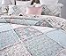 DaDa Bedding Cottage Patchwork Cotton Floral Bedspread Quilt Set - Hint of Mint Dainty Quilted Blooming Garden Botanical - Multi Colorful Ruffle Pastel Light Pink Blue/Green - King - 3-Pieces