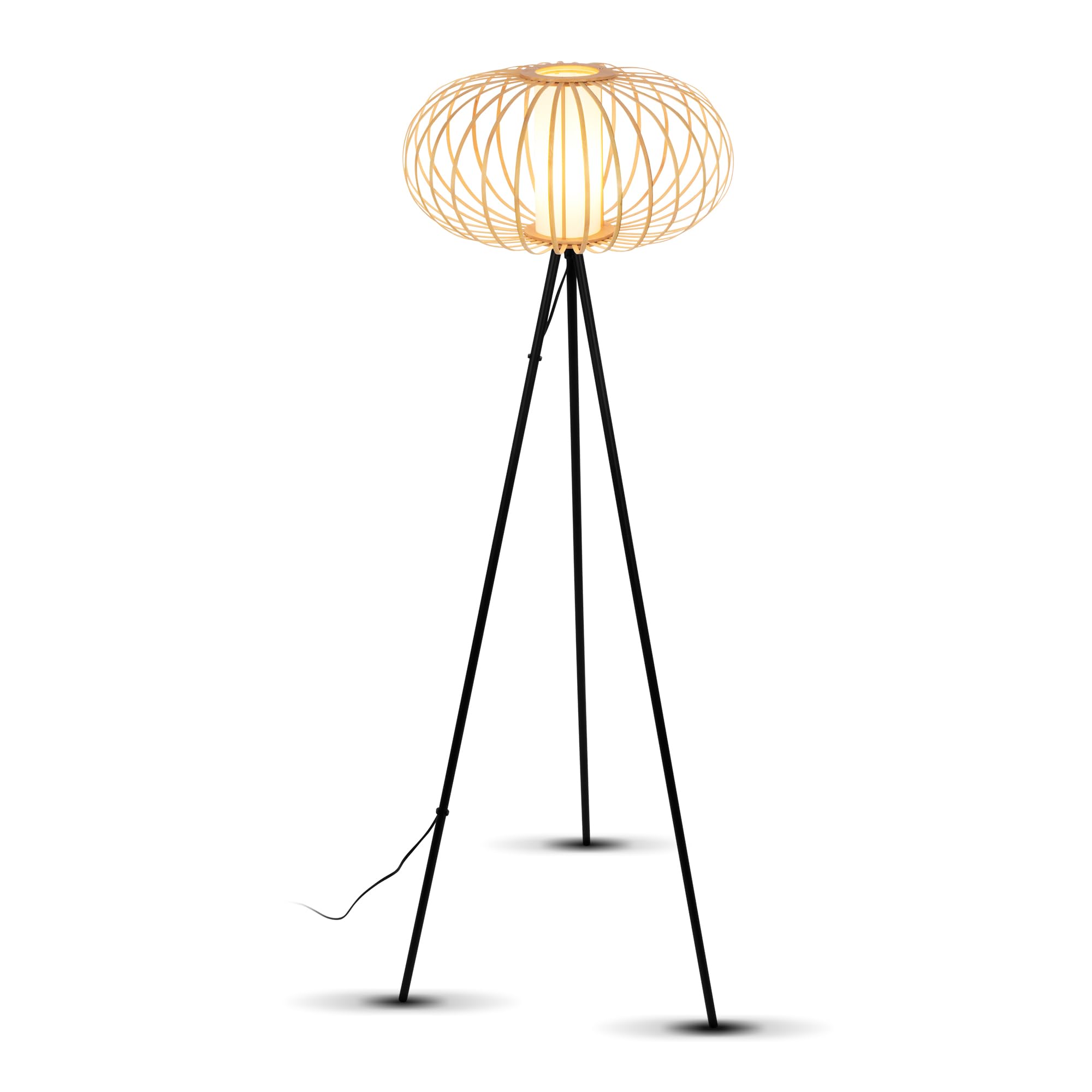 Briloner - Lámpara de Pie para el Salón, Lámpara de Lectura, Lámpara de Salón, Lámpara de Pie de Madera, Boho, Dormitorio deco, Lámpara de Pie, Casquillo E27, Negro-Madera