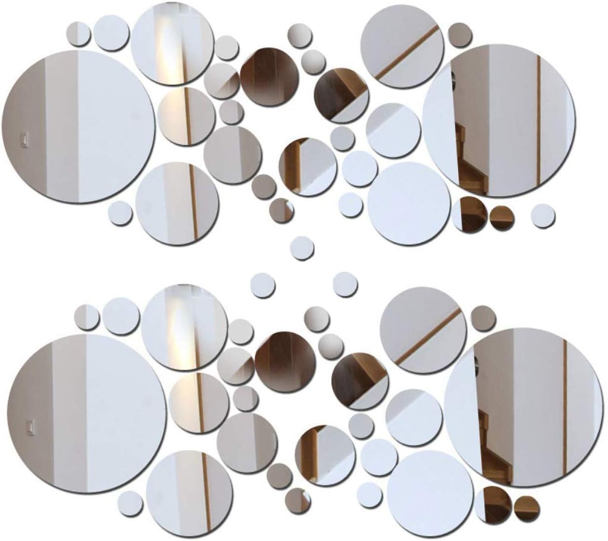 2 Sets DIY Mirror Wall Sticker Acrylic Round Mirror DIY Wall Sticker Removable Decal Acylic Crystal Vinyl Mirror Surface Art Wall Decoration for Bedroom Living Room Home Decor
