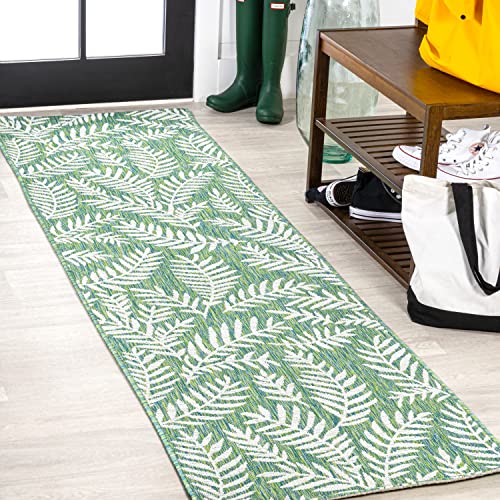 JONATHAN Y Palm Frond Indoor Outdoor Runner Rug 2X10 Cream/Green, Nevis for Backyard, Patio, Porch, Easy-Cleaning, High Traffic, Pet-Friendly, Non-Shedding (SMB119G-210)