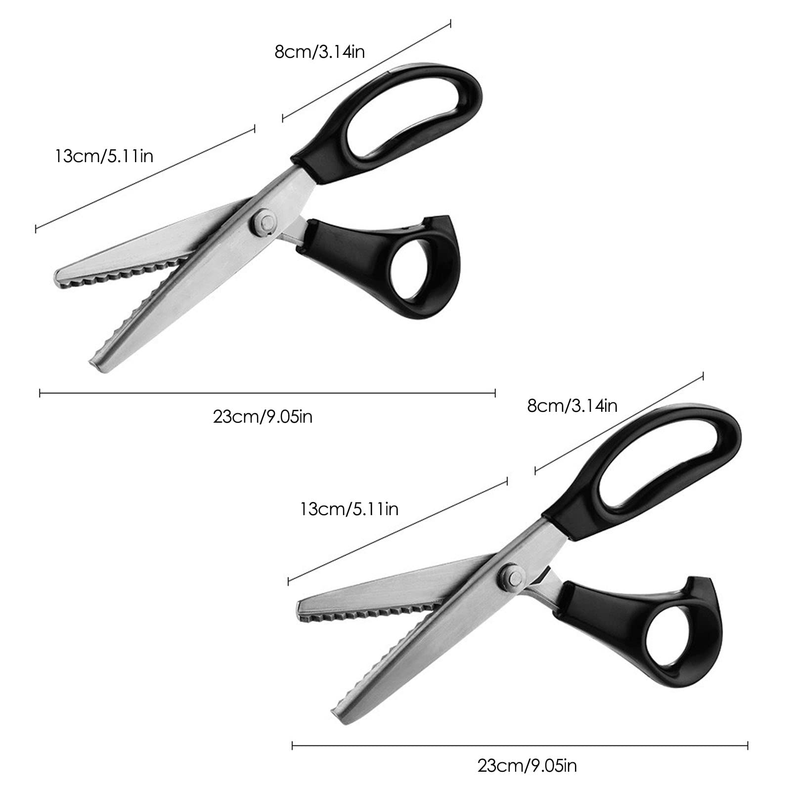 DaKuan 2 Models Pinking Shears for Crafting and Paper Cutting, Zig Zag Scissors for Fabric and Leather (5 mm Triangular and Rounded Teeth)