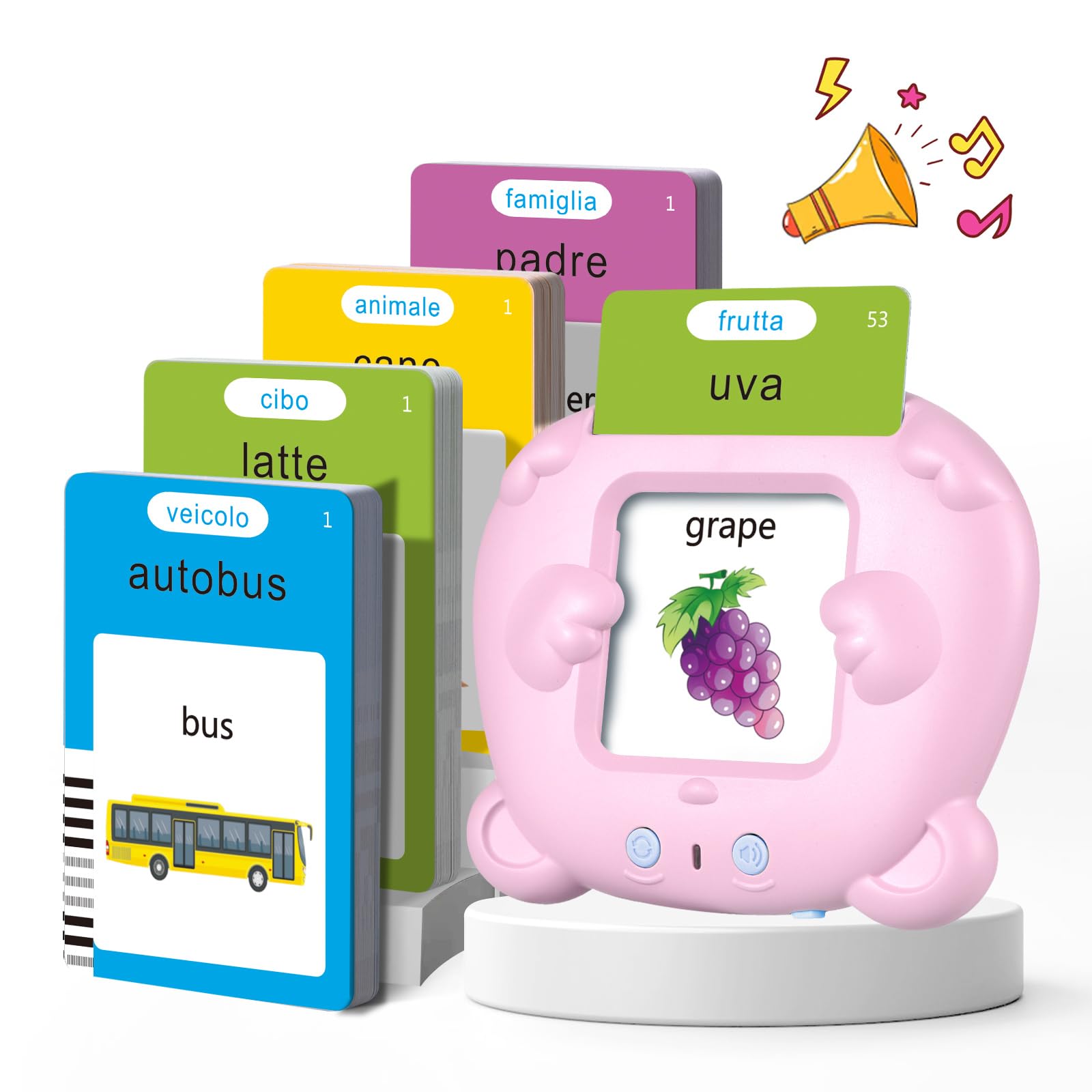 Talking Flash Cards Schede Flash Cards Parlanti Flash Cards Flash Cards Bambini Giocattoli Educativi per Bambini 3+ Anni Autismo Giochi Regali di Compleanno Giochi Montessori(Rosa Italiano)
