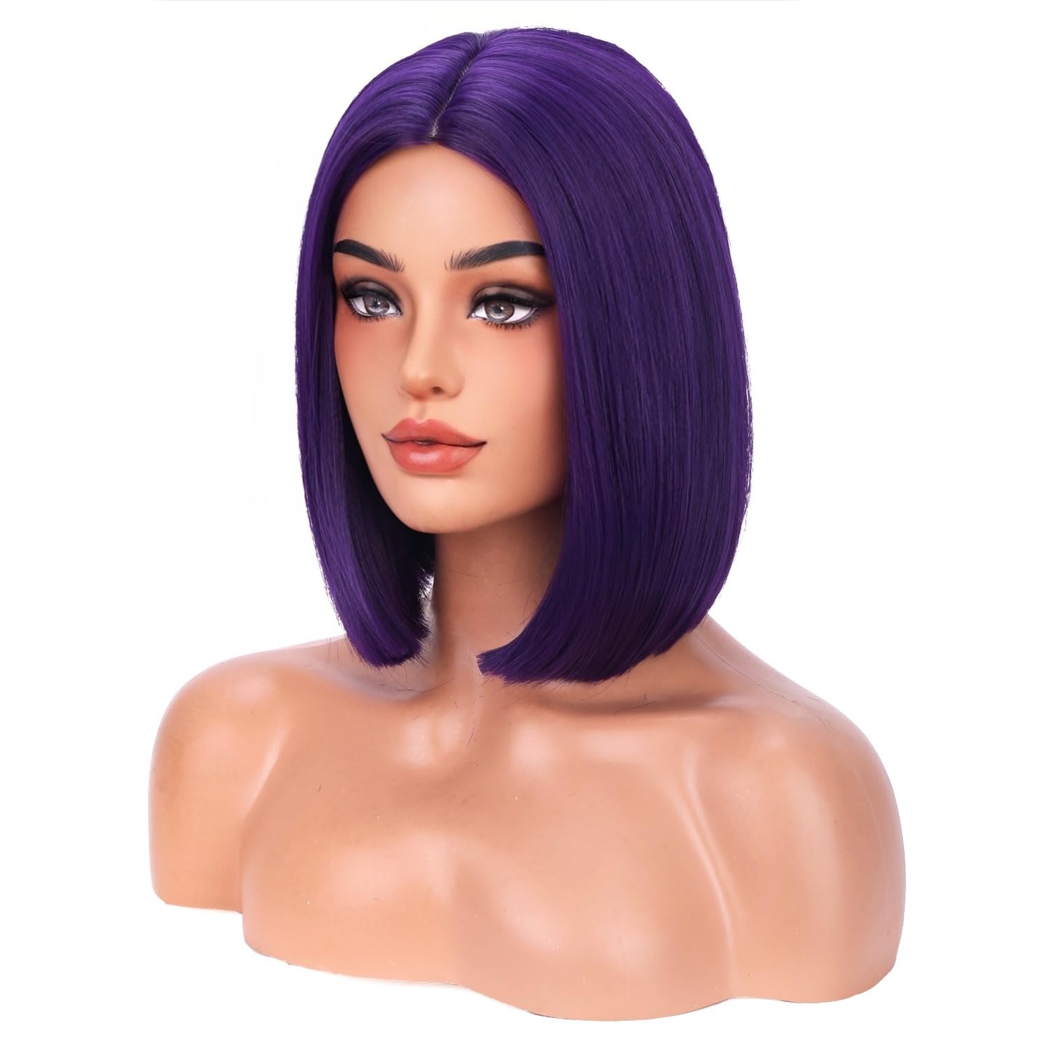 MAGQOO Dunkelviolette Perücke für Damen, violett, Bob, kurz, glatt, dunkelviolett, Mittelscheitel, synthetisch, hitzebeständig