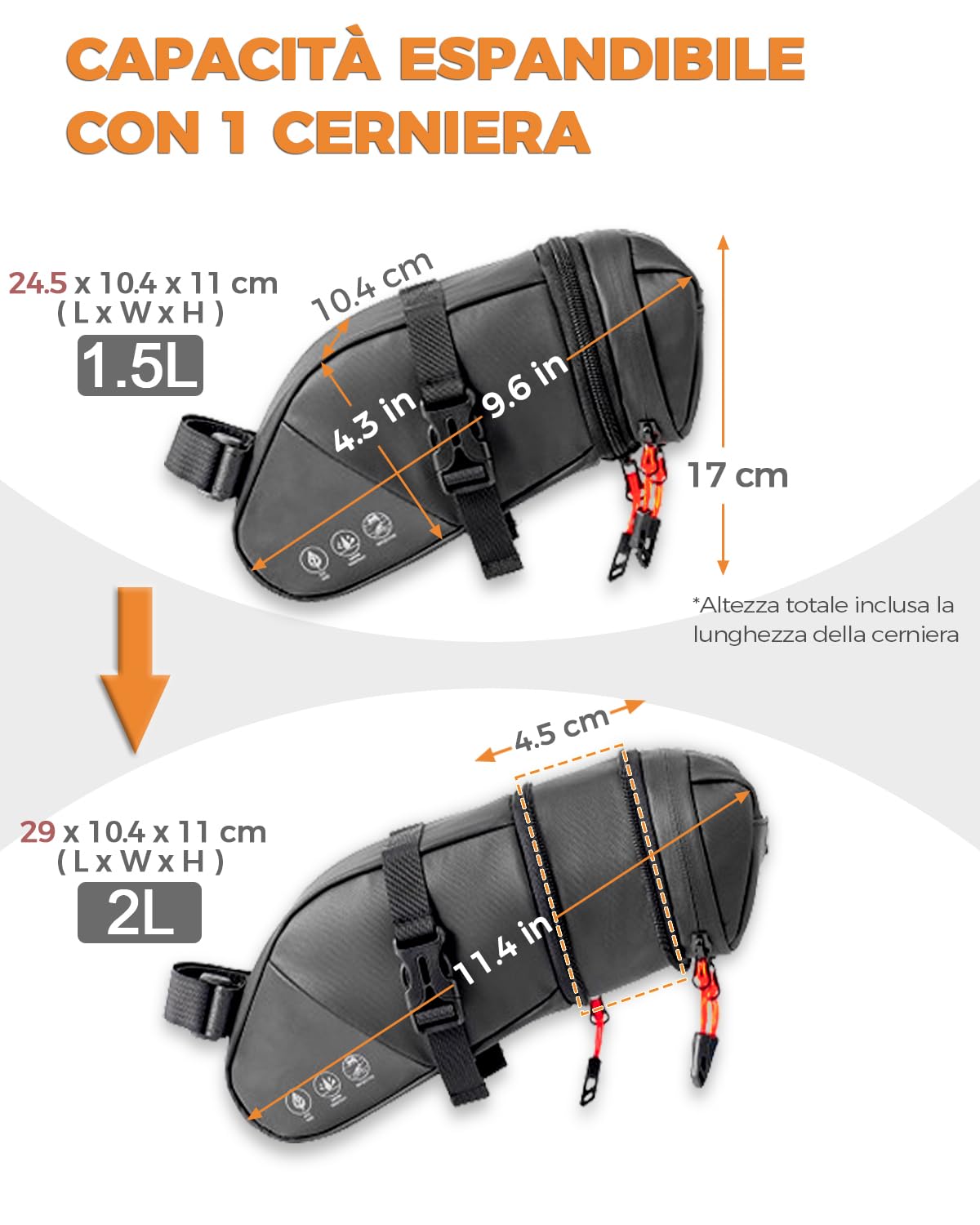 Borsa da sella per bicicletta, impermeabile, capacità espandibile, 1,5-2 l, per mountain bike e pendolari