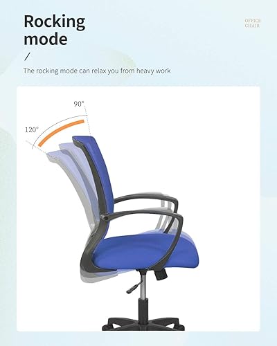Miniatura 6 de HHS Silla ergonómica de oficina con respaldo medio, silla de computadora, silla de escritorio, moderna, ajustable, con reposabrazos, soporte lumbar,