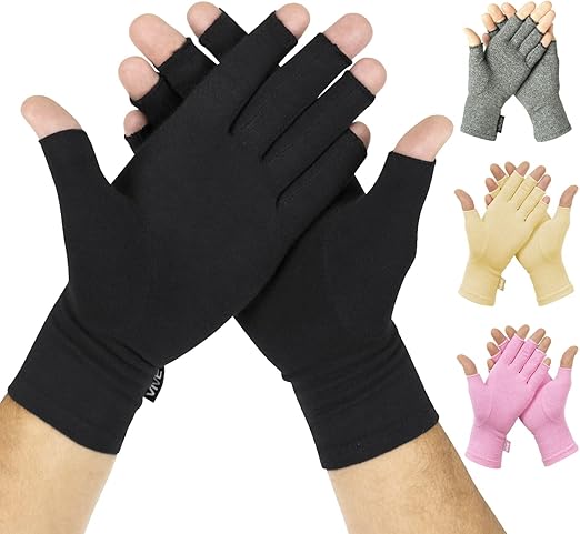 Vive Rheumatoid Arthritis Gloves - Men and Women Fingerless Compression Wrap for Hand Pain and Osteoarthritis - Black Hand Wrap for Arthritic Joint Symptom Relief - Open Finger Fit