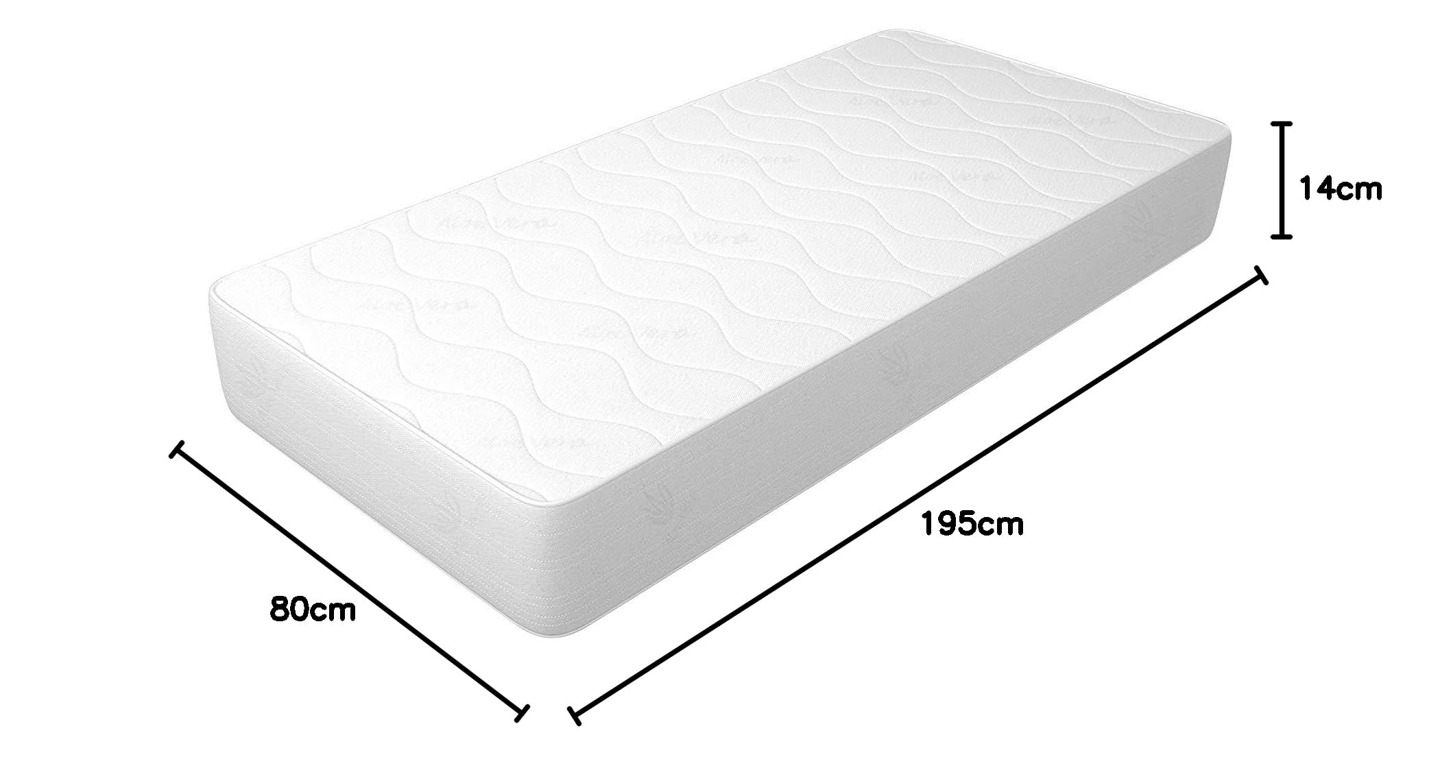 miasuite i sogni italiani Materasso 80x195 cm Singolo altezza 14 cm, in WaterFoam, tessuto AloeVera, indeformabile, anallergico ed antiacaro, rigidità media. Modello: Plus H14